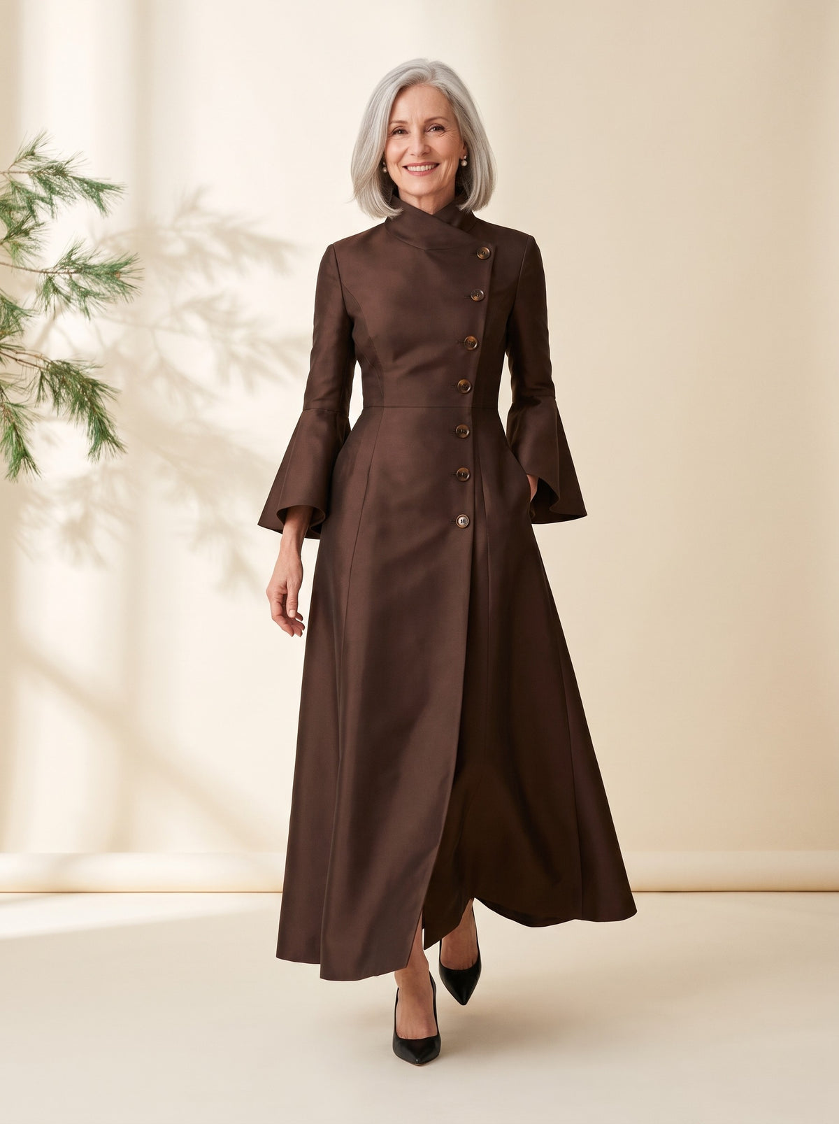 Noreen Maxi Dress in Brown, front view