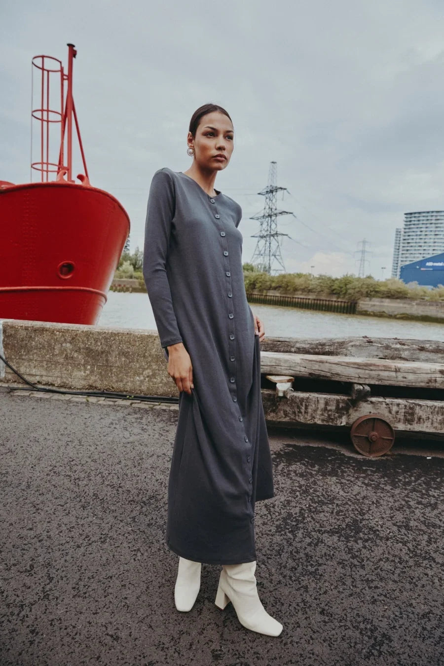 Patricia Maxi Dress in Grey, front