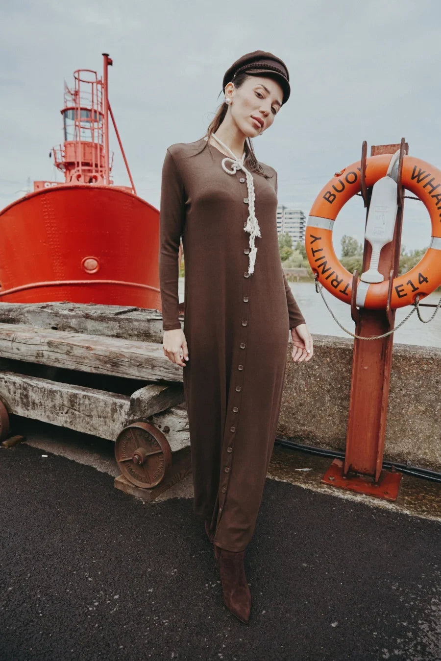 Patricia Maxi Dress in Brown, front