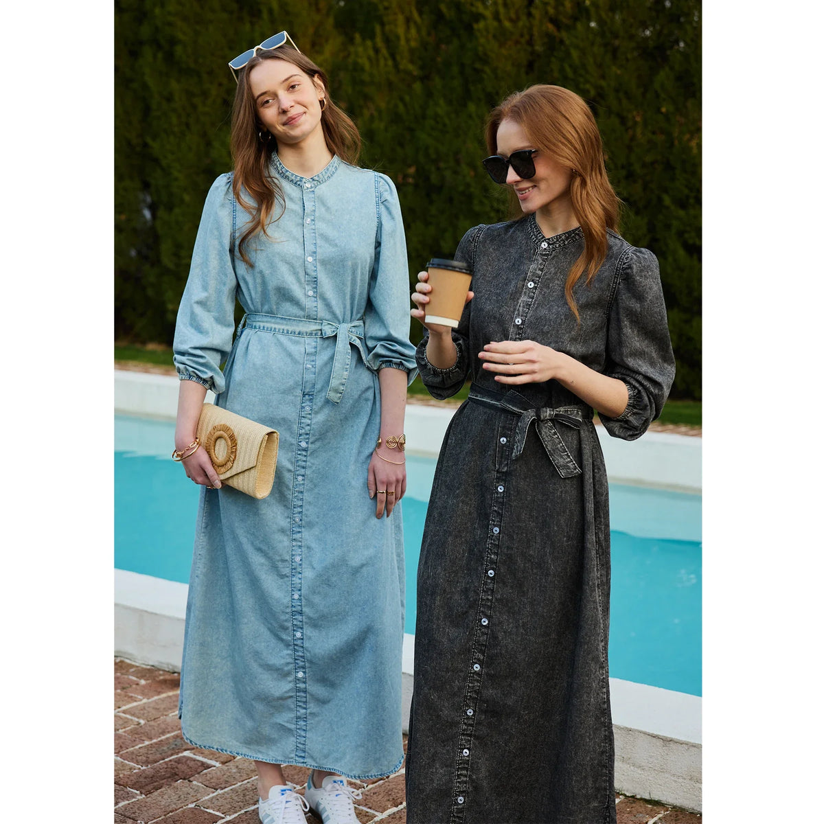 Phyllis Maxi Dress in Blue and Black, front
