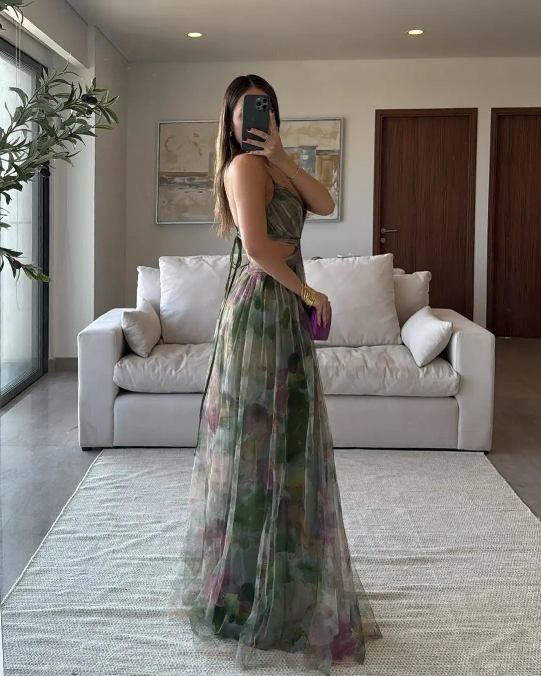 Pippa - Maxi Dress – green watercolor print – lifestyle
