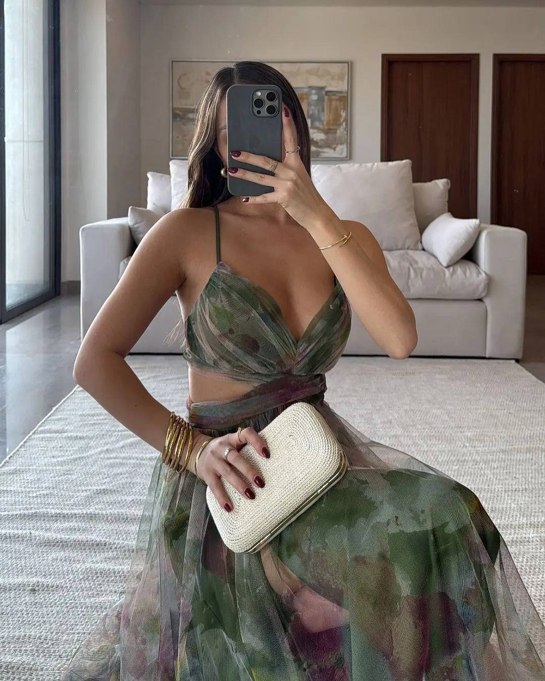 Pippa - Maxi Dress – green watercolor print – lifestyle (2)
