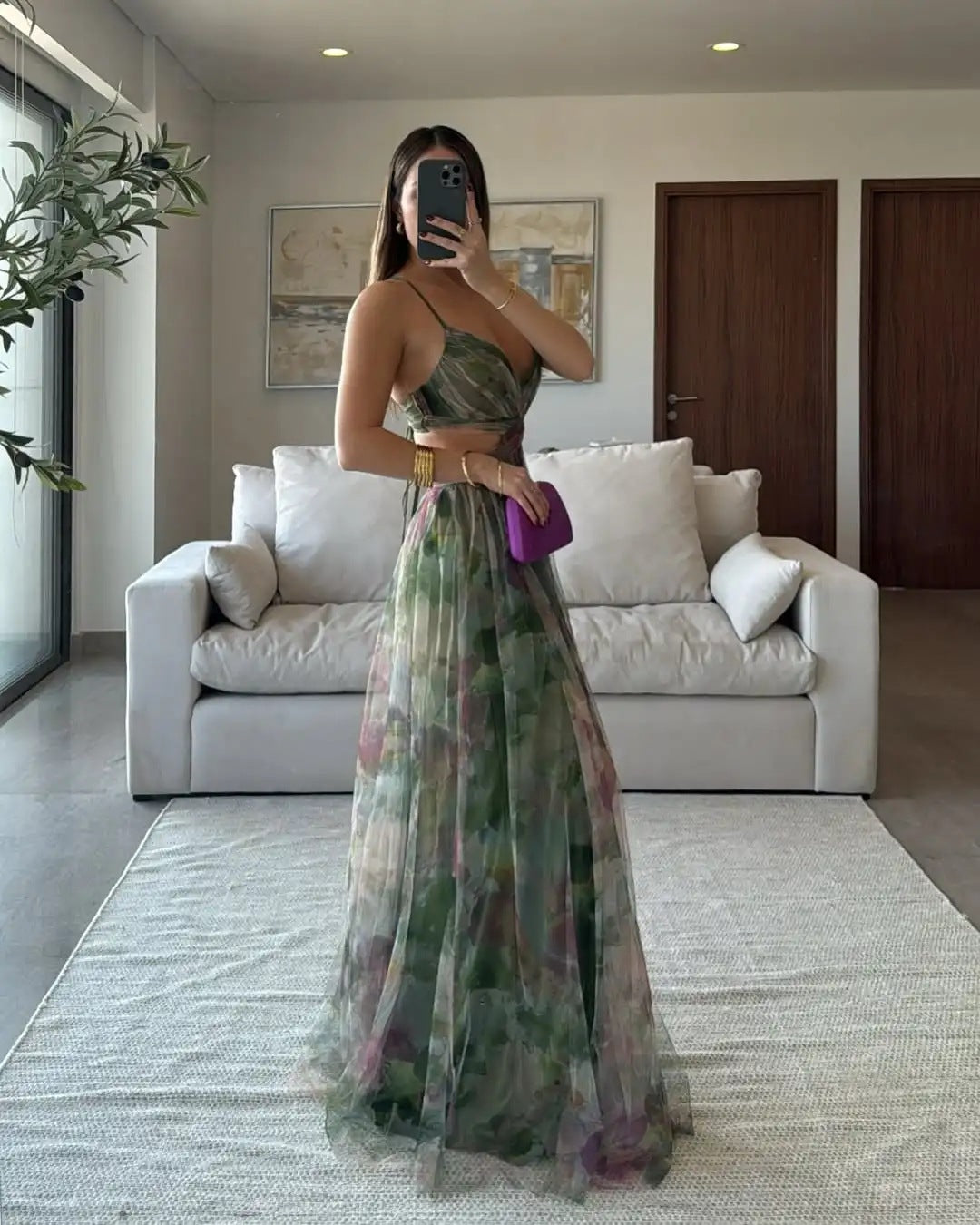 Pippa - Maxi Dress – green watercolor print – lifestyle (3)
