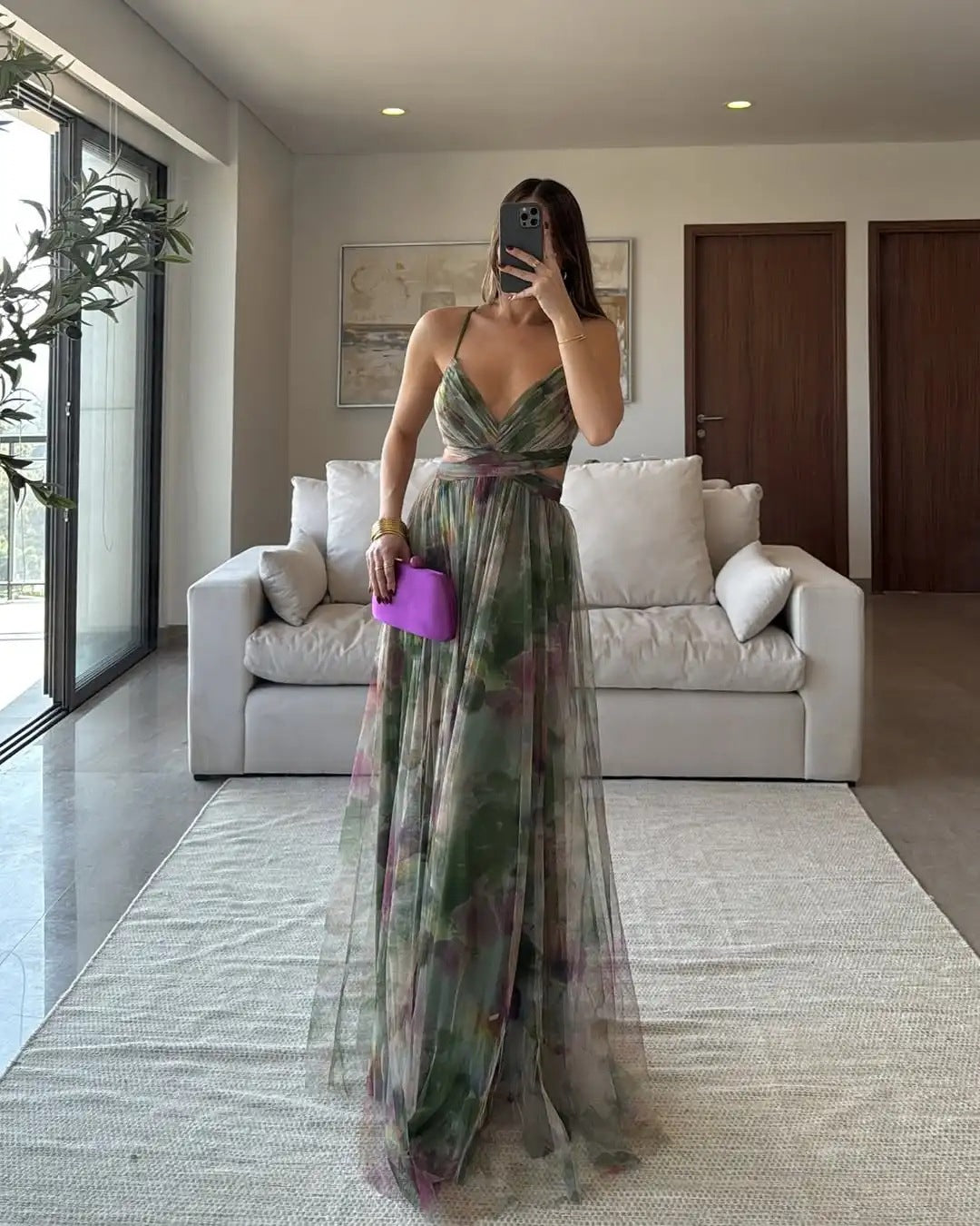 Pippa - Maxi Dress – green watercolor print – lifestyle (4)