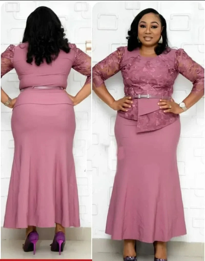 Priscilla Maxi Dress in Mauve, back and front