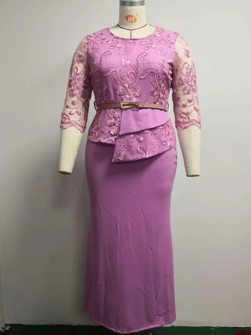 Priscilla Maxi Dress in Mauve, on a dress form