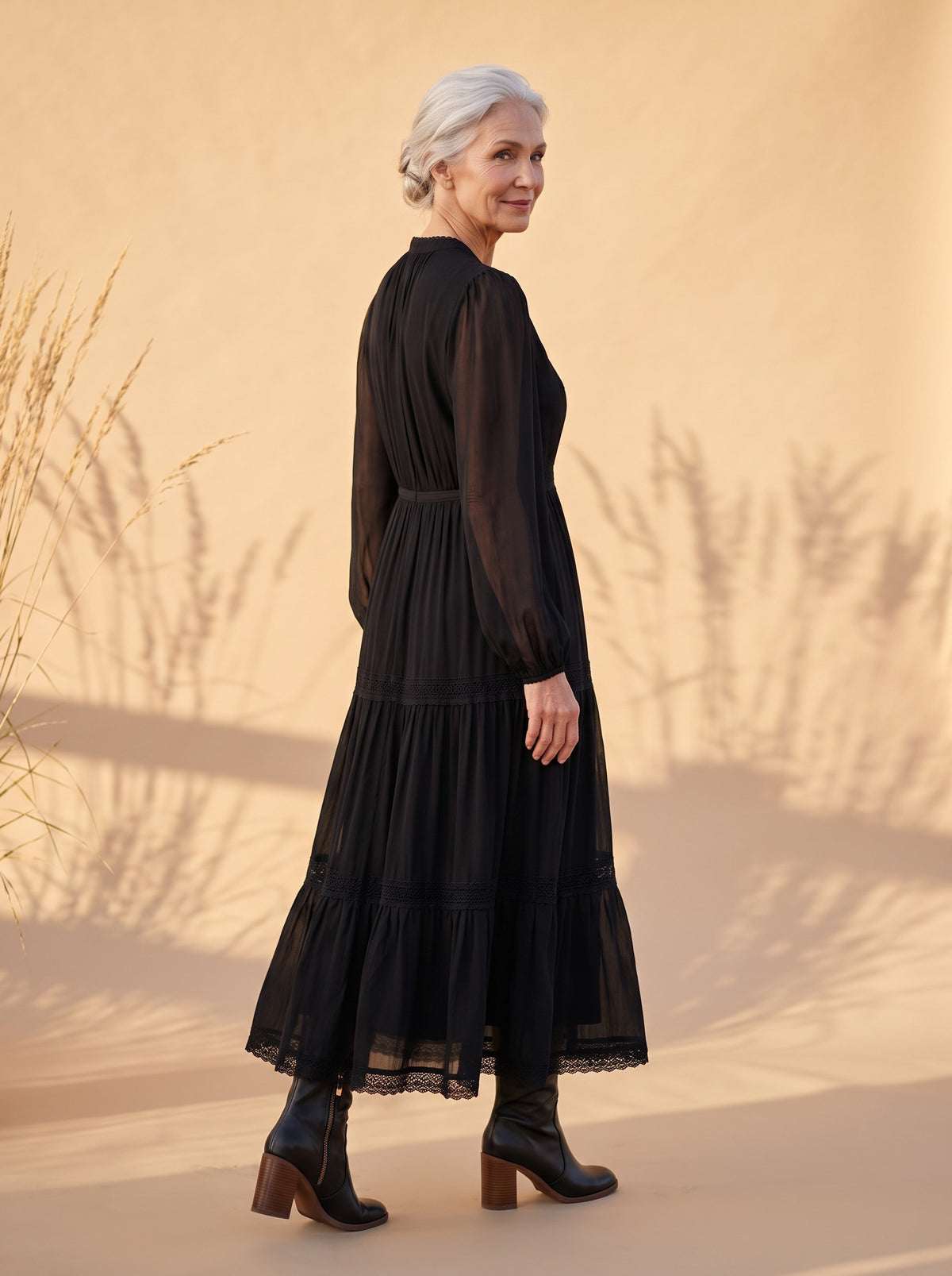 Rosemary Maxi Dress in Black, back view