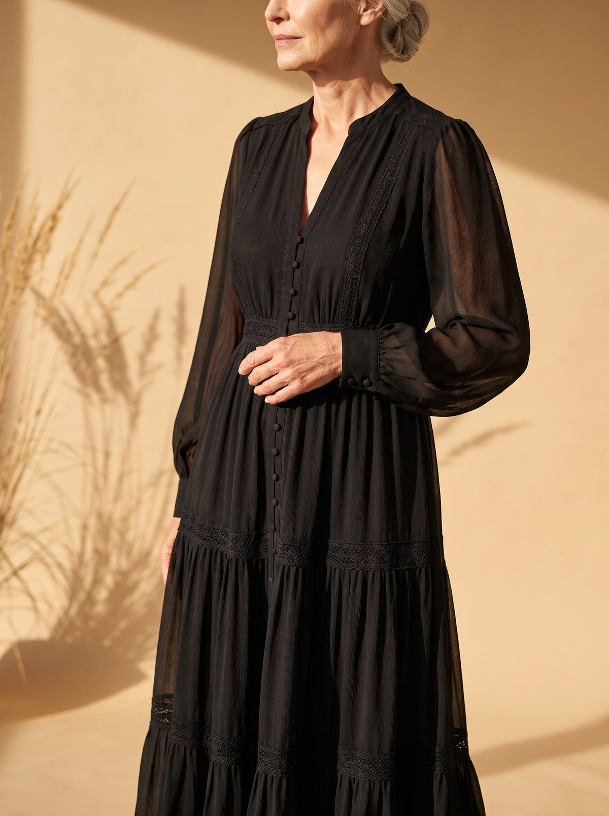 Rosemary Maxi Dress in Black, detail view