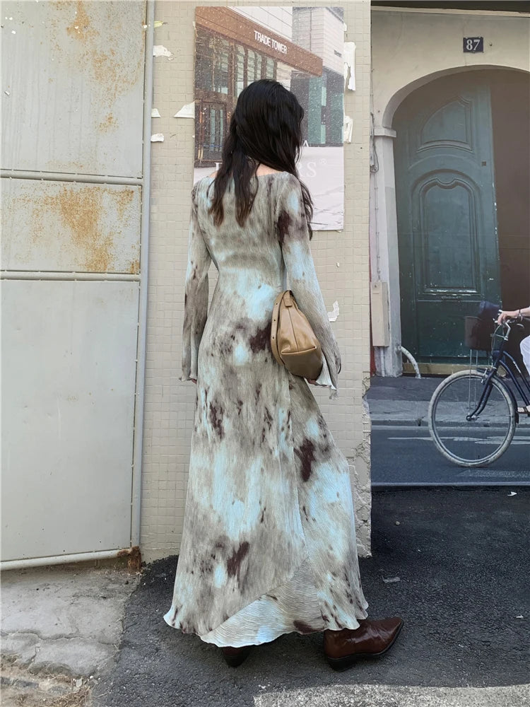 Sigrid Maxi Dress in Sage Print, side back view