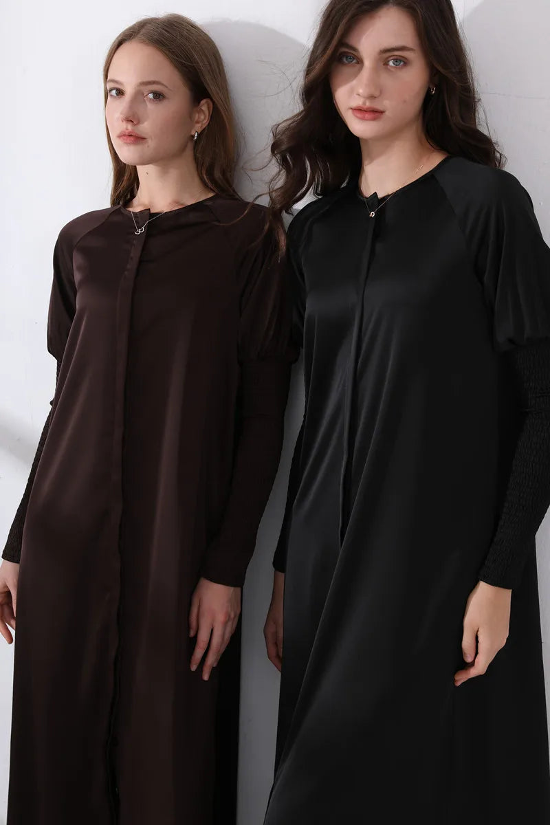 Tabitha Maxi Dress in Chocolate and Black, side by side