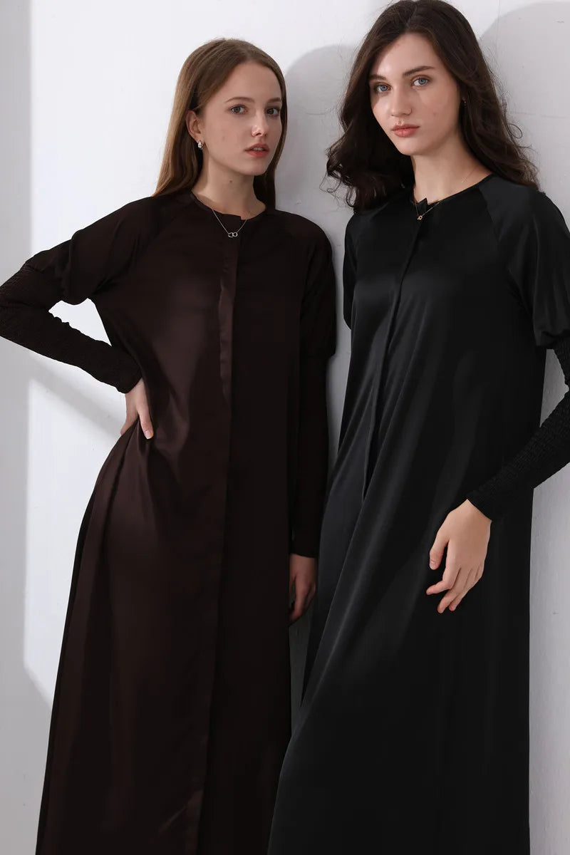 Tabitha Maxi Dress in Chocolate and Black, three-quarter view