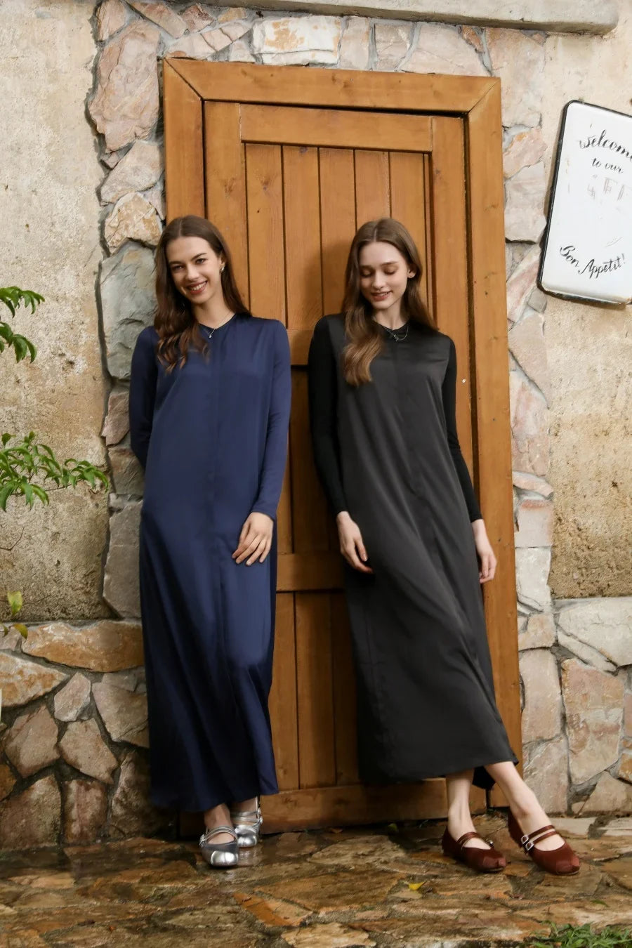 Ursula Maxi Dress in Navy and Black, full length