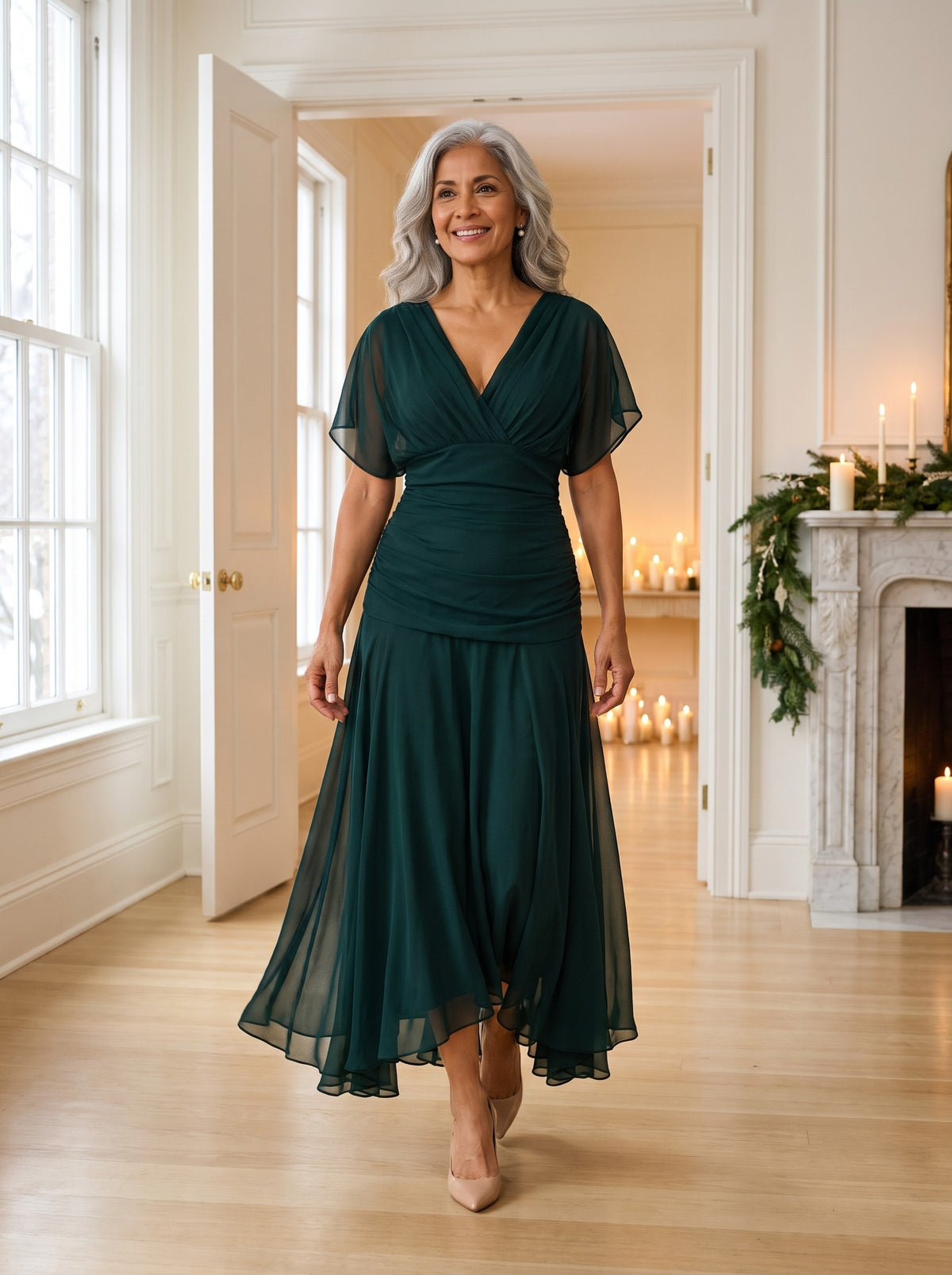 Verena Maxi Dress in Dark Green, front view