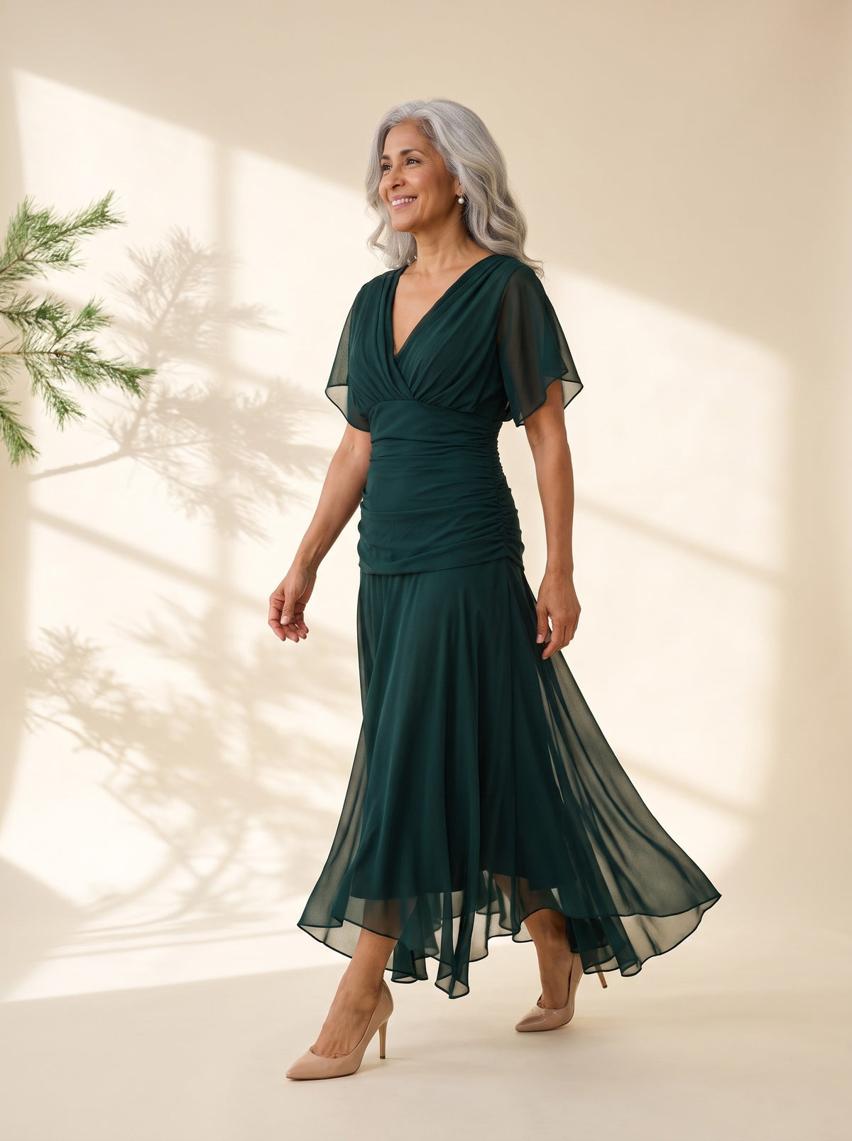 Verena Maxi Dress in Dark Green, side view
