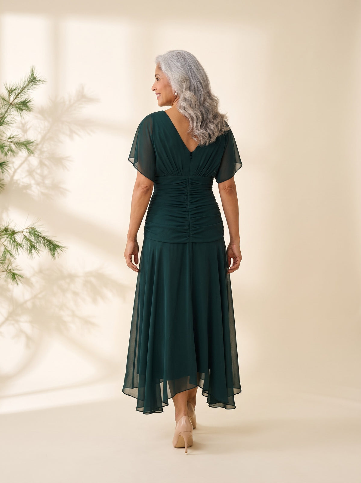 Verena Maxi Dress in Dark Green, back view