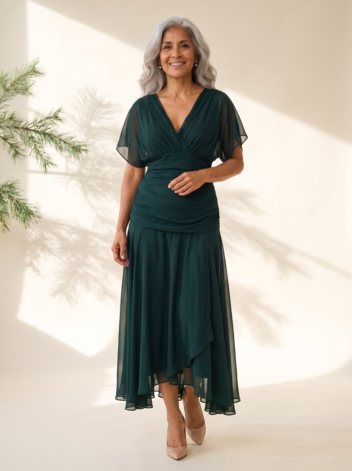 Verena Maxi Dress in Dark Green, detail view