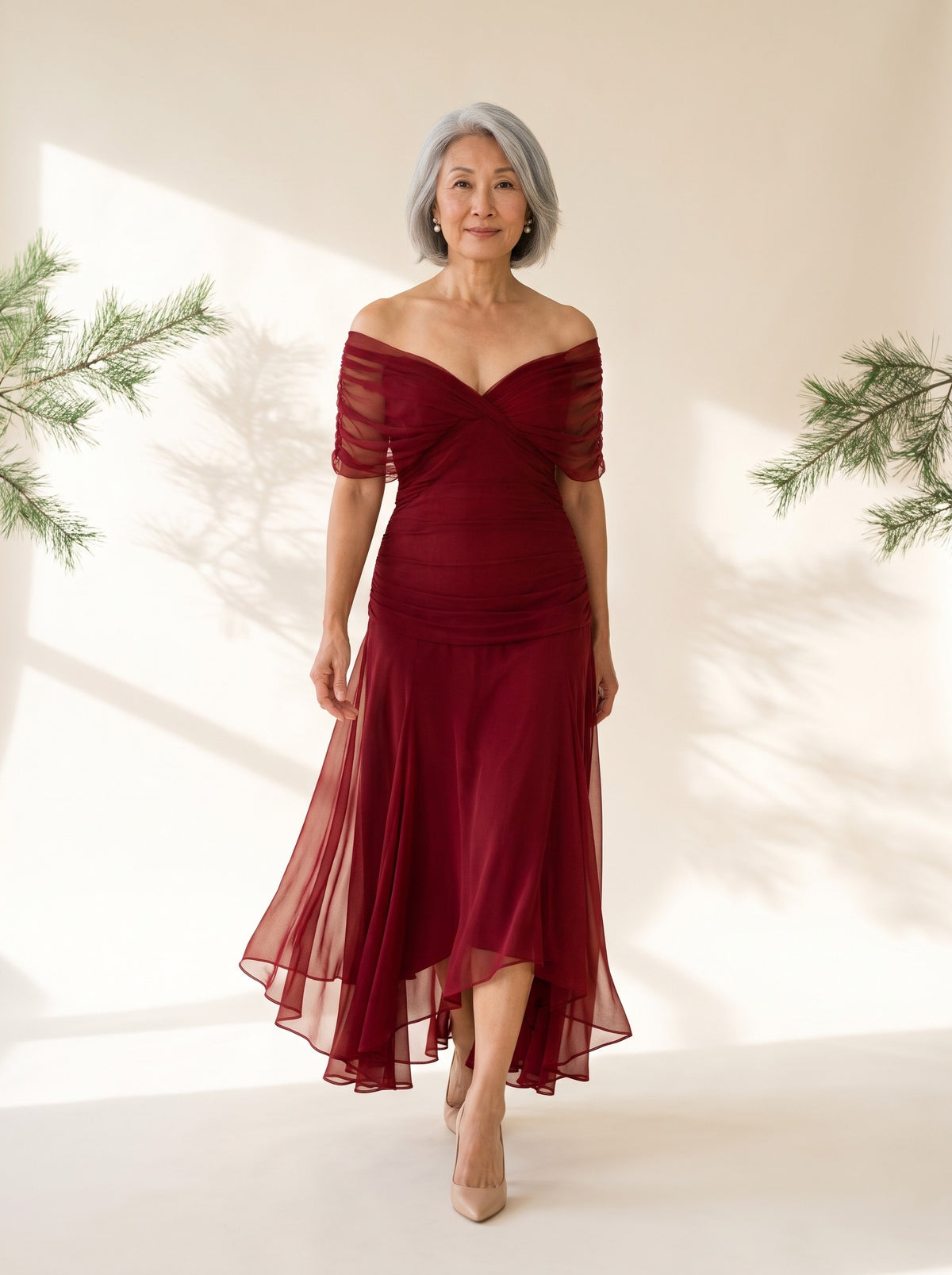 Verena Maxi Dress in Burgundy, front view