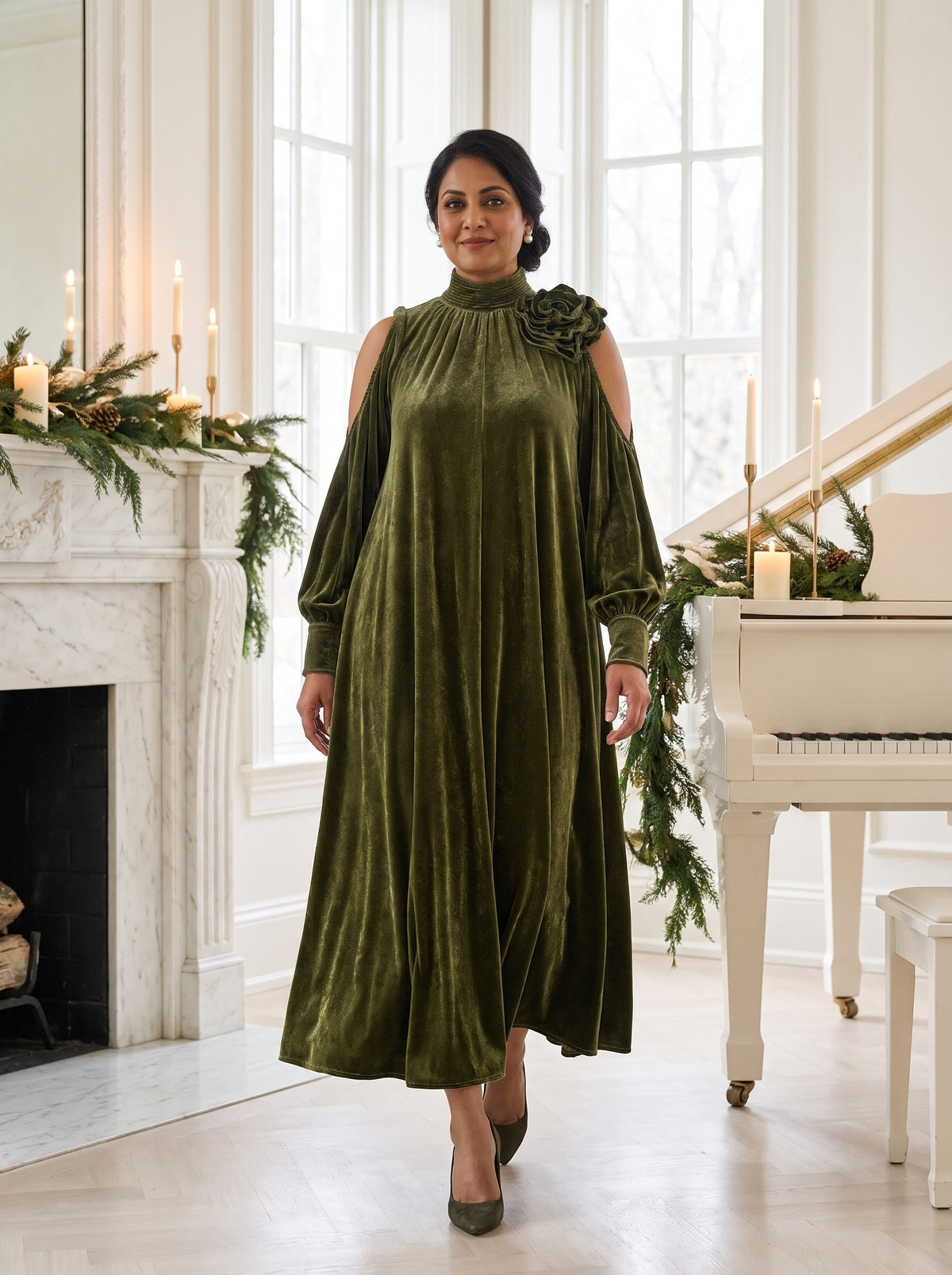 Viola Maxi Dress in Olive, front view