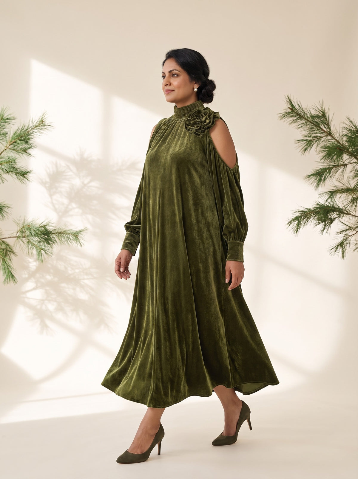 Viola Maxi Dress in Olive, side view
