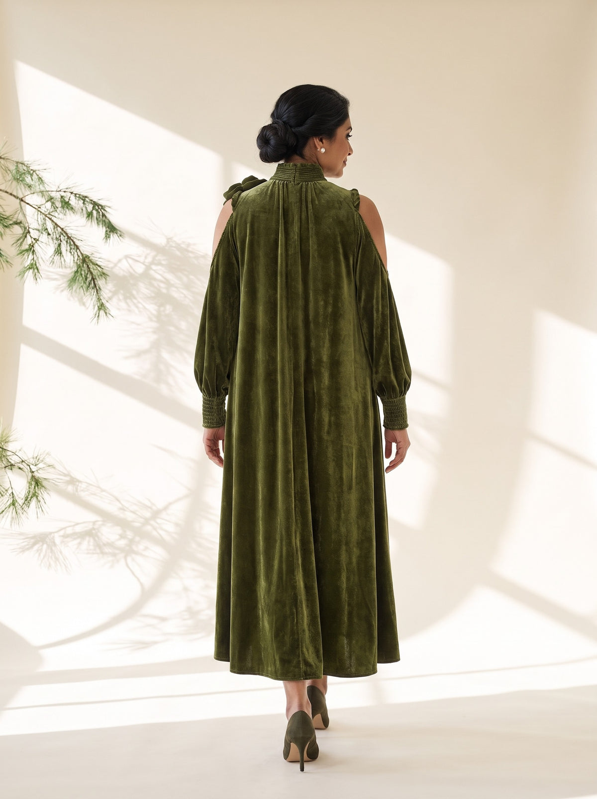 Viola Maxi Dress in Olive, back view