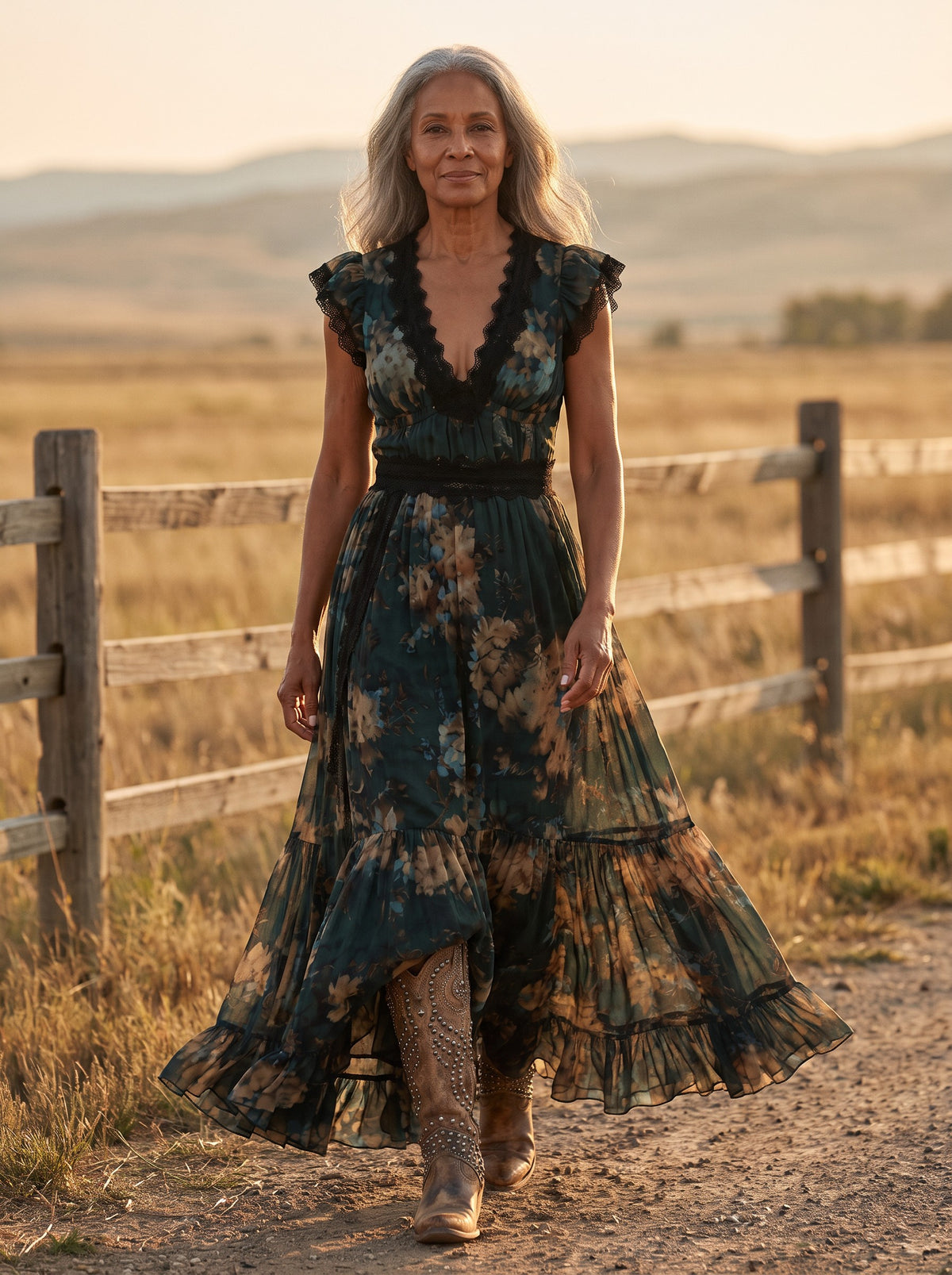 Wynona Maxi Dress in Dark Green, front view