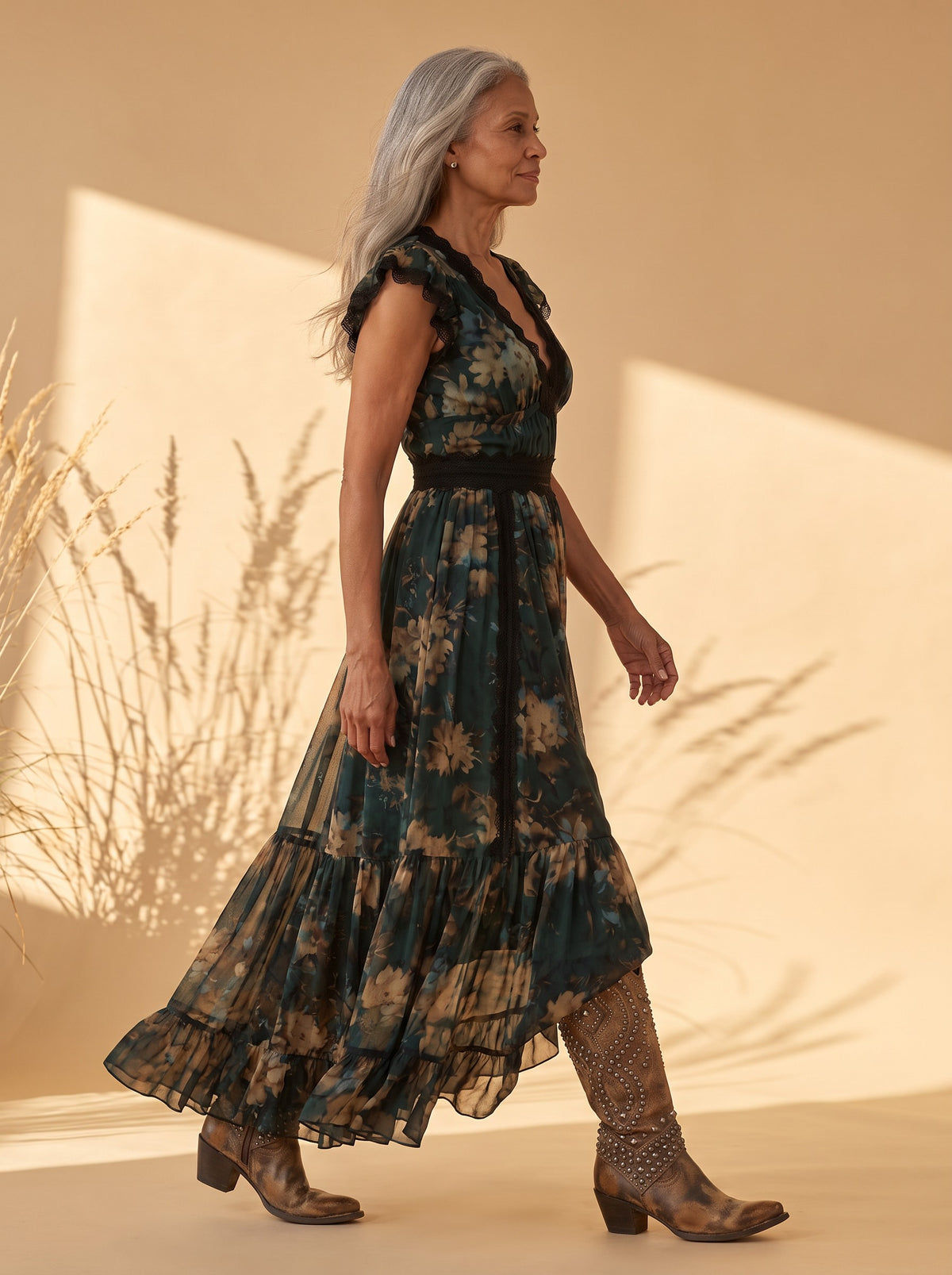 Wynona Maxi Dress in Dark Green, side view