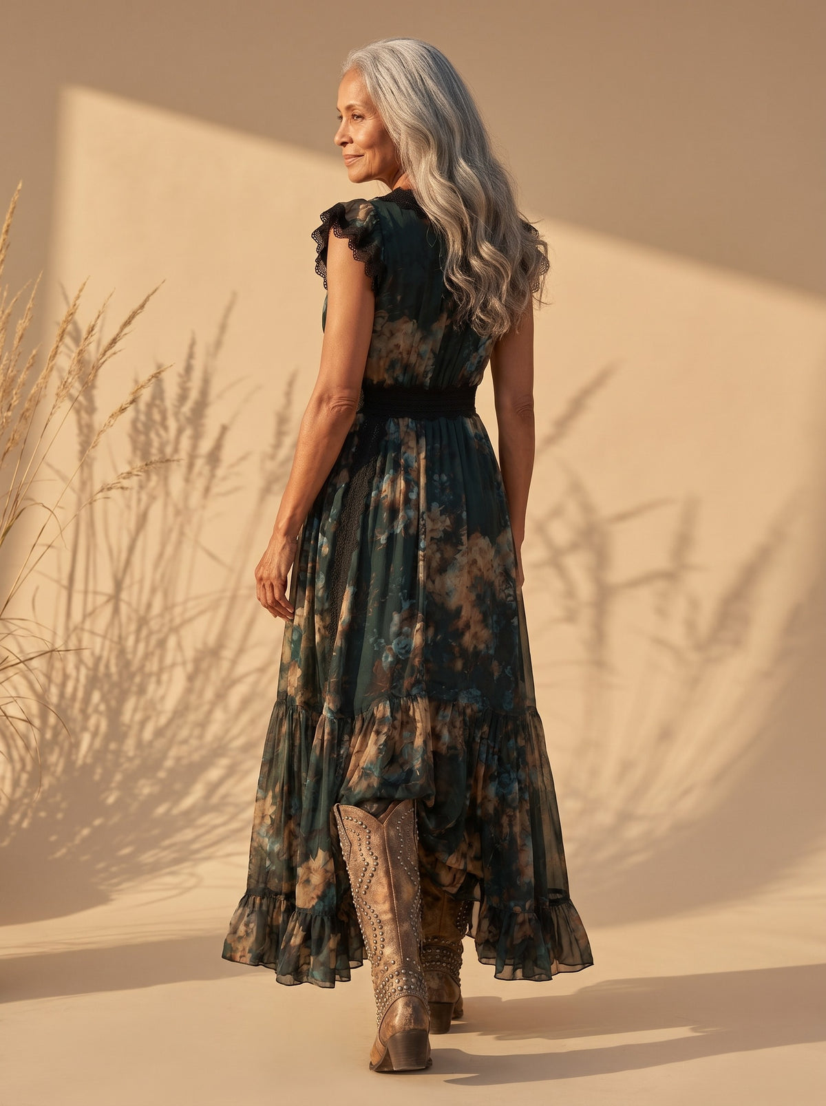 Wynona Maxi Dress in Dark Green, back view