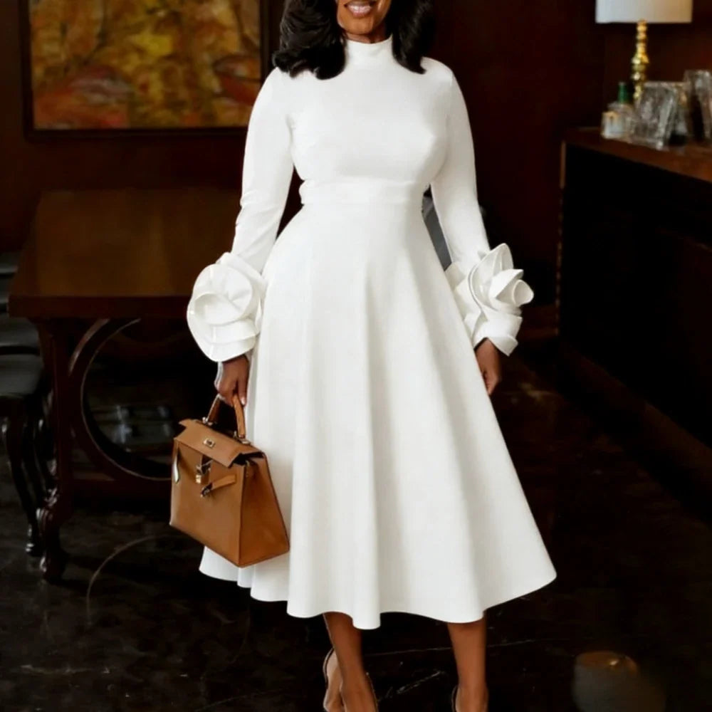 Yolanda Midi Dress in White, front
