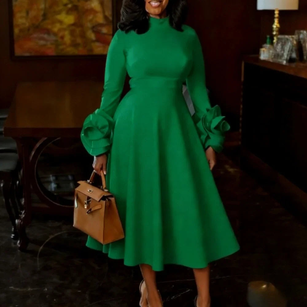Yolanda Midi Dress in Green, front