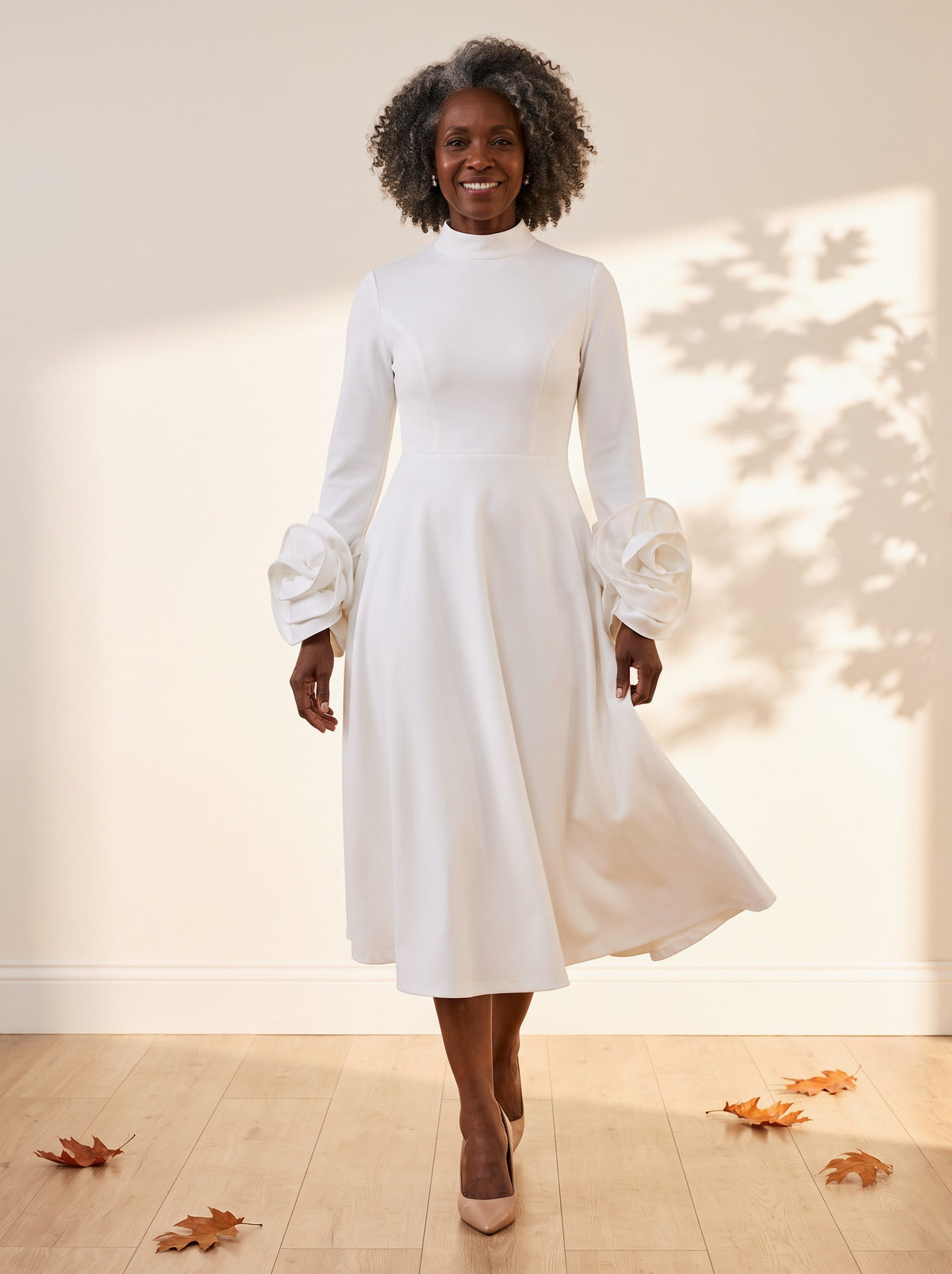 Yolanda Midi Dress in White, front